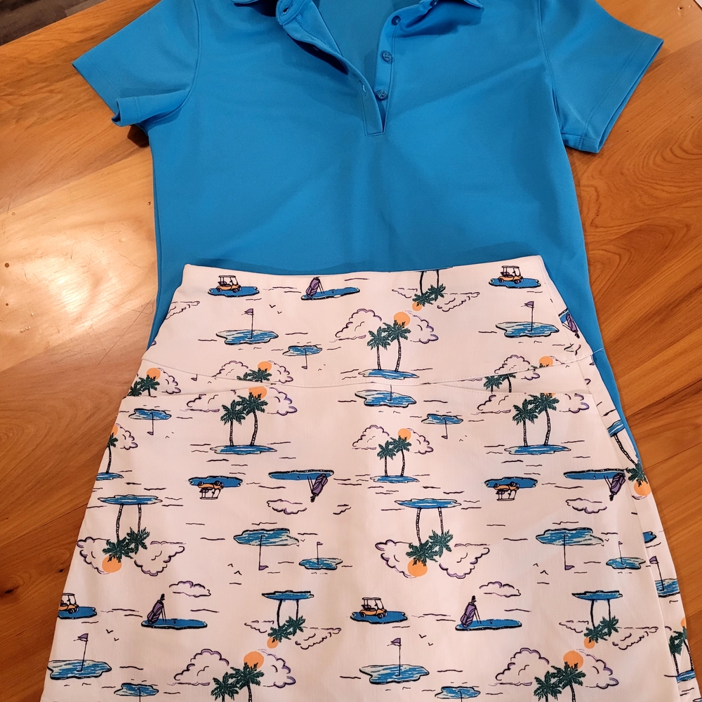 Lady Hagen Turquoise Polo with White Golf Print Skirt